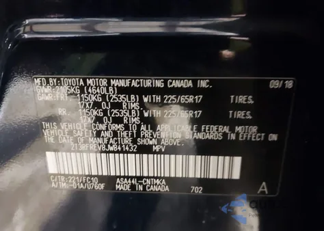 2018 Toyota Rav4 Xle из США, поврежденный, VIN 2T3RFREV8JW841432